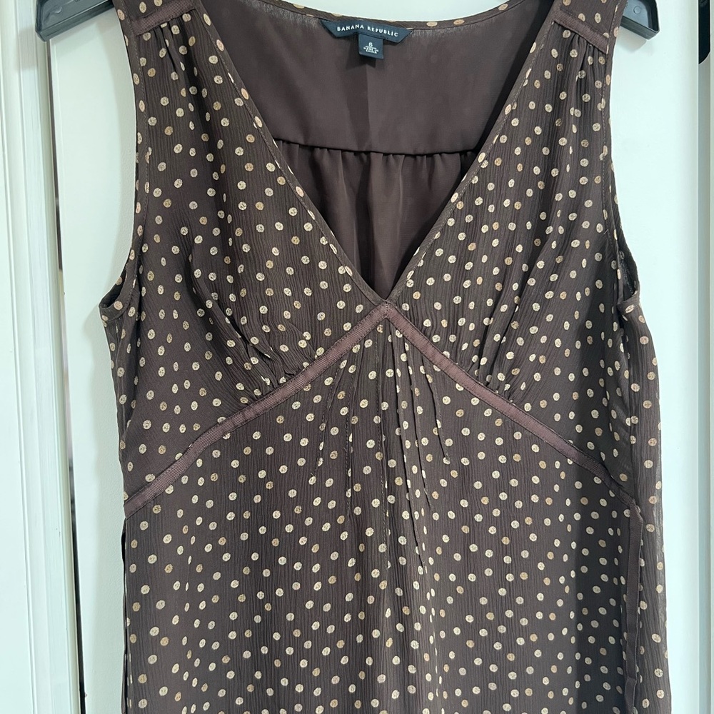 Banana Republic Brown Sleeveless Polka Dot Silk Dress